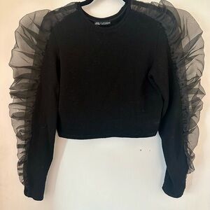 Zara Black Ruffle Crop Top Sweater